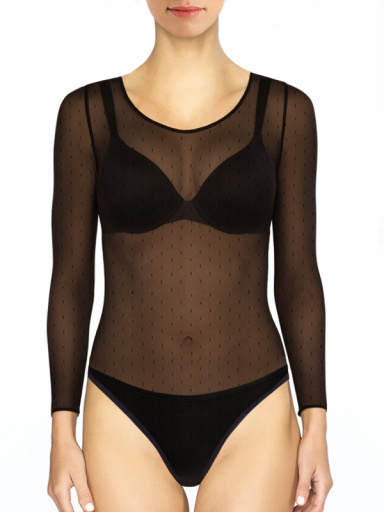 Body de tule transparente com plumeti Black