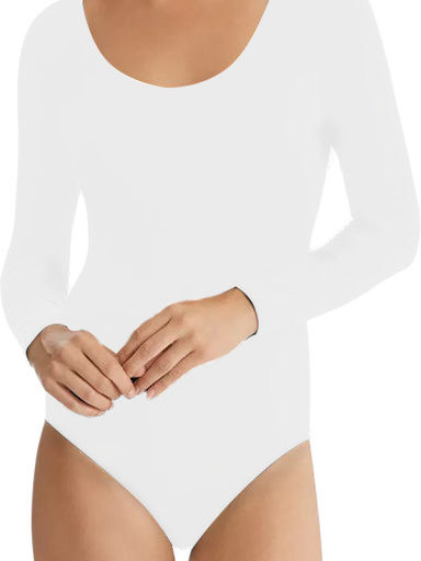 Body de mangas compridas e gola redonda sem costuras White
