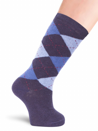 Meias altas clássicas Intarsia Rhombus Navyblue