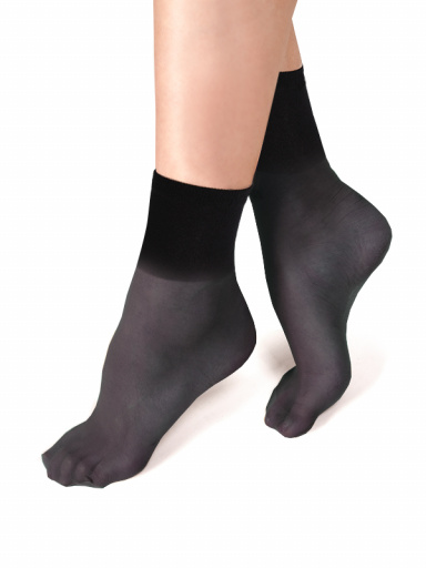 Pacote de meias de tornozelo elástico largo 10 den 2 pares Black