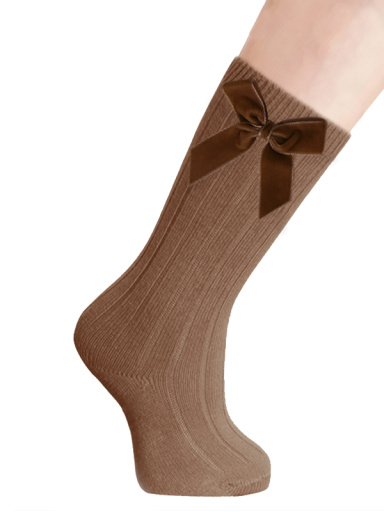 Meias caneladas altas com laço longo de veludo Hazel