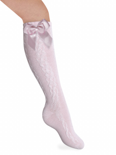 Meias altas estampadas com laço duplo de cetim Pink