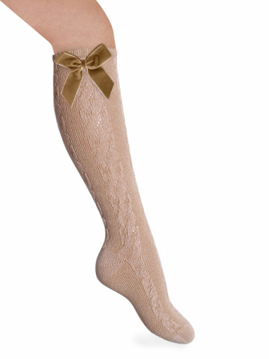 Meias altas estampadas com laço longo de veludo Peanut