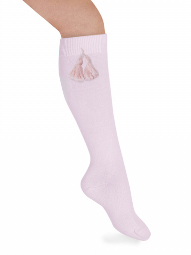 Meias lisas altas com borlas Pink