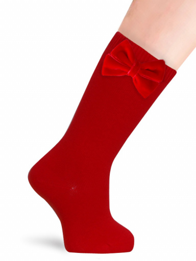 Meias altas lisas com laço de veludo Red