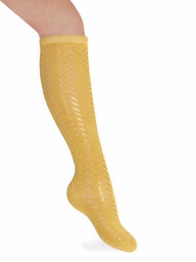Meias altas perle em espinha de peixe Mustard
