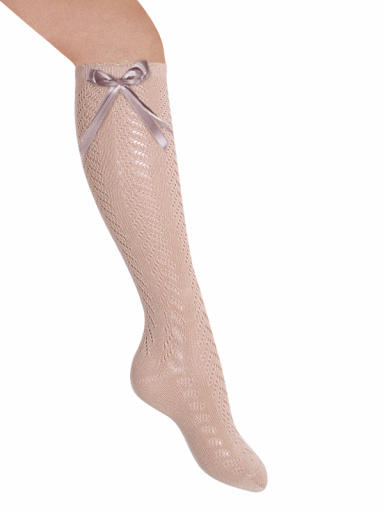 Meias Perle openwork na altura do joelho com laço longo de cetim Makeup