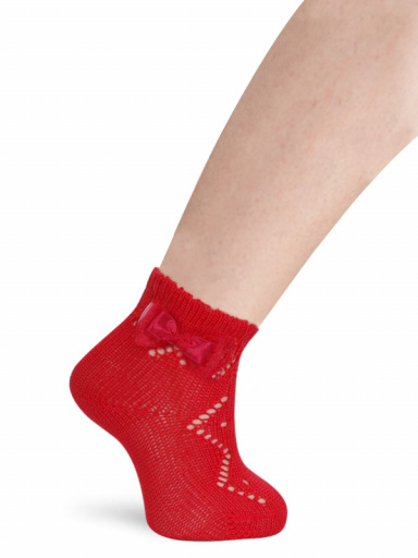 Meias curtas perle vazadas com laço de tule Red