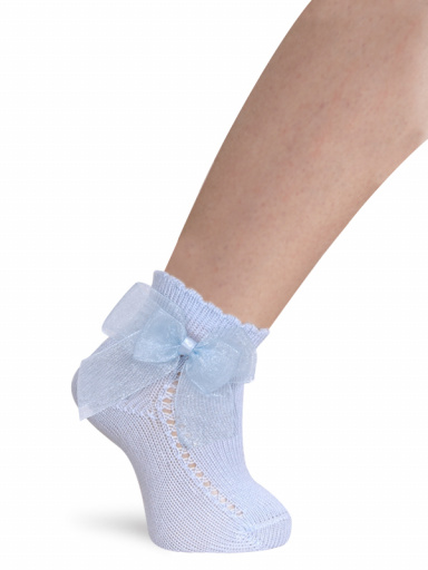 Meias curtas perle vazadas com laço de tule Babyblue