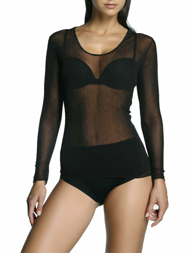 Camiseta transparente de tul con plumeti Black