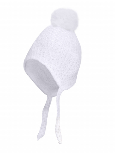 Chapéu de bebê a céu aberto com pompom grande (0-12 meses) White-White