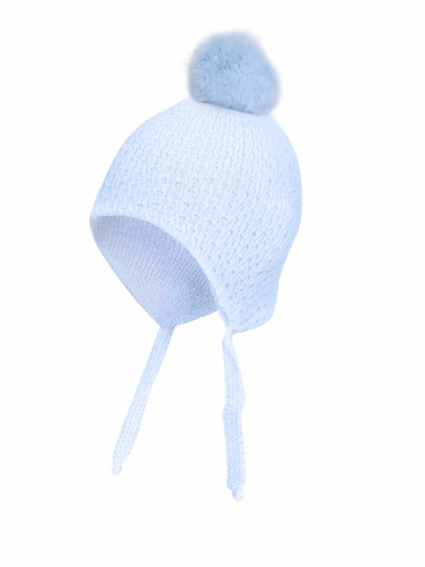 Chapéu de bebê a céu aberto com pompom grande (0-12 meses) Lightblue-Lightblue