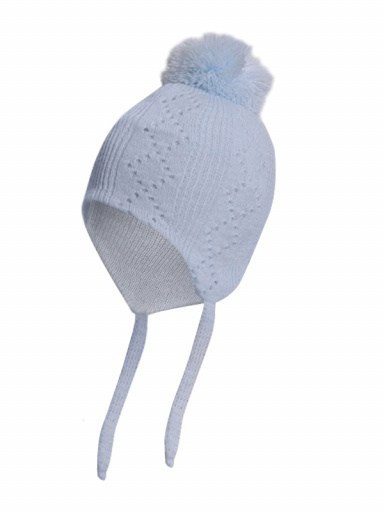 Chapéu de diamante para bebê com abas de orelha e pompom (0-12 meses) Lightblue