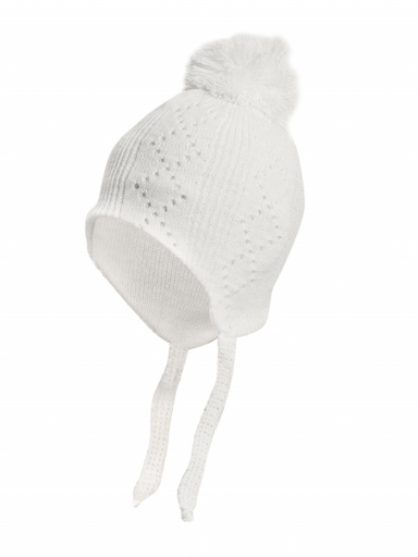Chapéu de diamante para bebê com abas de orelha e pompom (0-12 meses) Crude