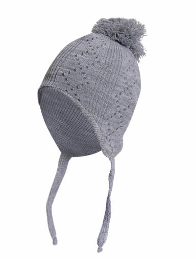 Chapéu de diamante para bebê com abas de orelha e pompom (0-12 meses) Grey