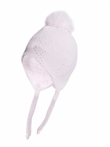 Chapéu de diamante para bebê com abas de orelha e pompom (0-12 meses) Pink