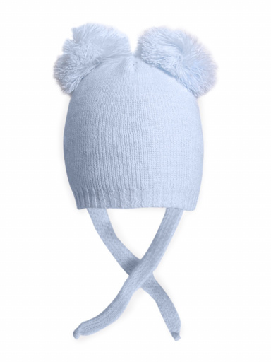 Gorro de bebê com pompons (0-12 meses) Lightblue