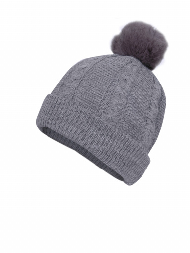 Gorro de malha para bebê oito com cabelo de pompom (0-12 meses) Grey-Grey