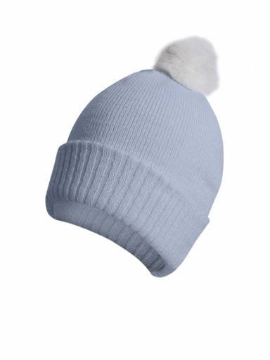 Gorro liso con pompón pelo (1-4 años) Lightblue-Crude