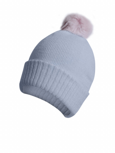 Gorro liso con pompón pelo (1-4 años) Lightblue-Pink