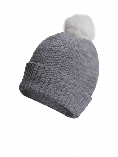 Gorro liso con pompón pelo (1-4 años) Grey-Crude