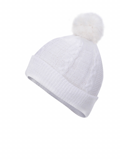 Gorro de malha para bebê oito com cabelo de pompom (0-12 meses) White-White