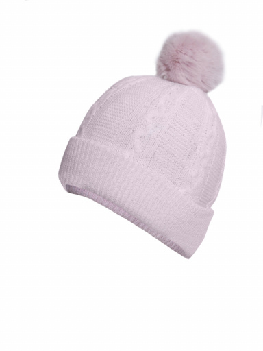 Gorro de malha para bebê oito com cabelo de pompom (0-12 meses) Pink-Pink