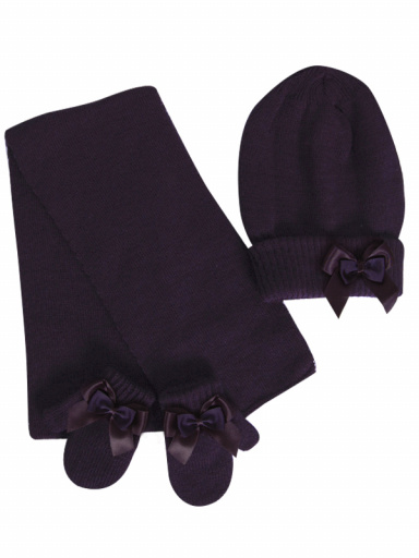 Chapéu, cachecol e luvas com laço duplo (1-2 anos) Navyblue