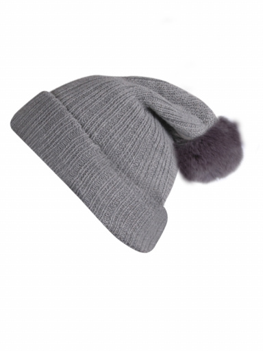 Gorro tricotado com pompom feminino Grey-Grey