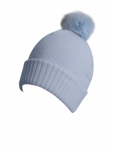 Gorro liso con pompón pelo (1-4 años) Lightblue-Lightblue