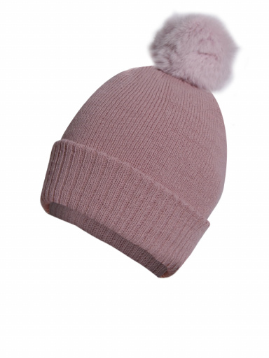 Gorro liso con pompón pelo (1-4 años) Rosewood-Rosa