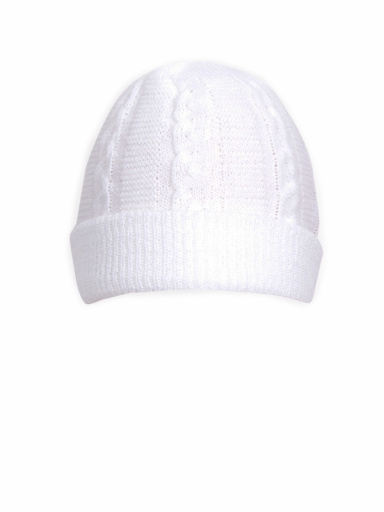 Gorro de criança em malha de cabo (0-12 meses) White