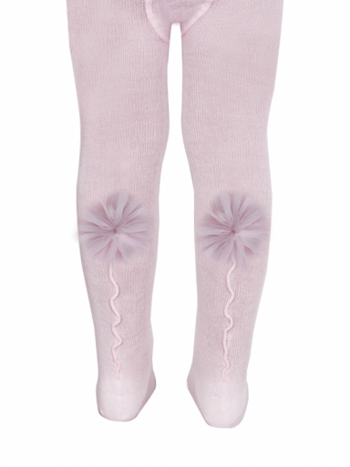 Collants com costura atrás e flor de tule Pink