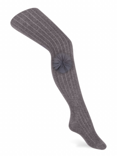 Collants em canelado em algodão com flor de tule  Grey