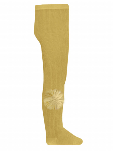 Collants em canelado em algodão com flor de tule  Mustard