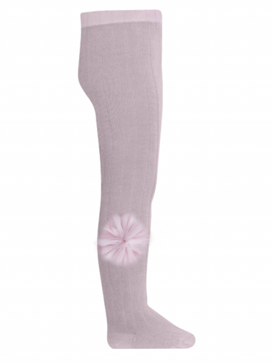 Collants em canelado em algodão com flor de tule  Pink