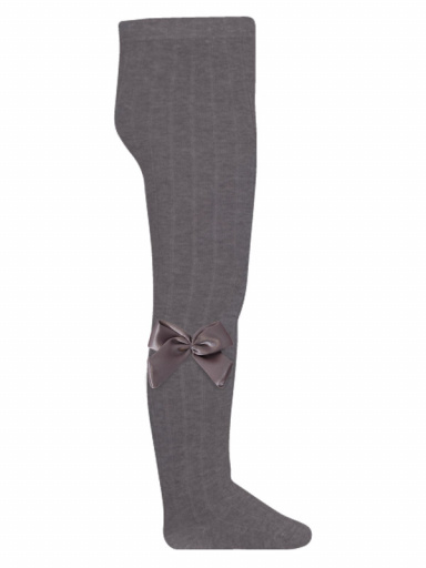 Collants canelados com laço de cetim volumoso Grey