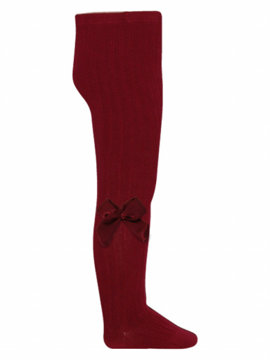 Collants canelados com laço de cetim volumoso Maroon