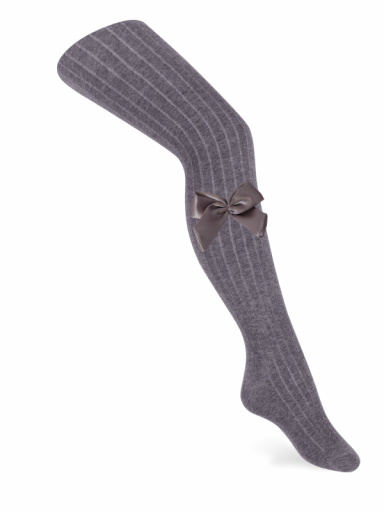 Collants canelados com laço de cetim volumoso Grey