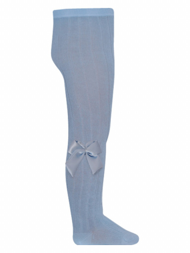 Collants canelados com laço de cetim volumoso Babyblue