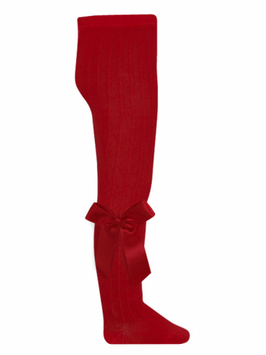 Collants canelado com laço de cetim comprido Red