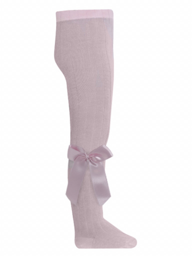 Collants canelado com laço de cetim comprido Pink