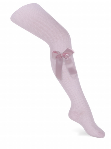 Collants canelado com laço de cetim comprido Pink