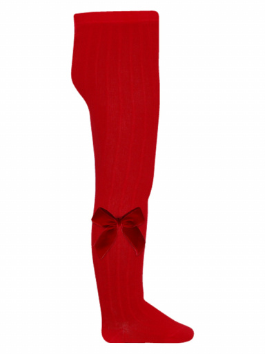 Collants canelados de menina com laço comprido de veludo Red