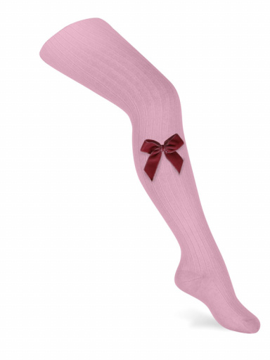 Collants canelados de menina com laço comprido de veludo Rosewood