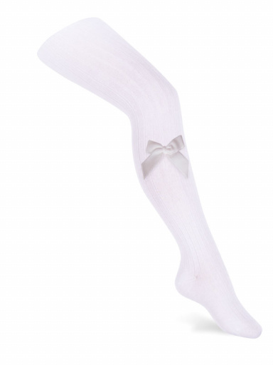 Collants canelados de menina com laço comprido de veludo White