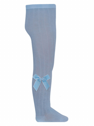 Collants canelados de menina com laço comprido de veludo Babyblue