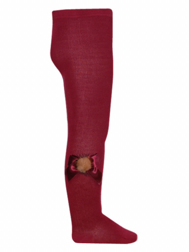 collants em algodão com laço de cetim e pompom Maroon