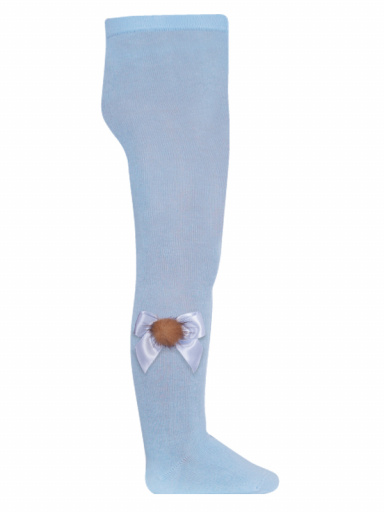 collants em algodão com laço de cetim e pompom Babyblue