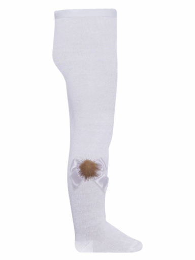 collants em algodão com laço de cetim e pompom White